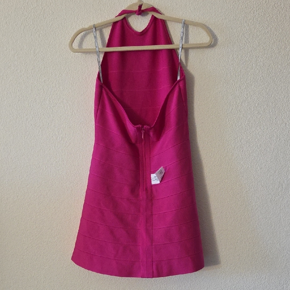 Herve Leger Vibrant Pink High Neck Halter Mini Dress - Picture 3 of 6
